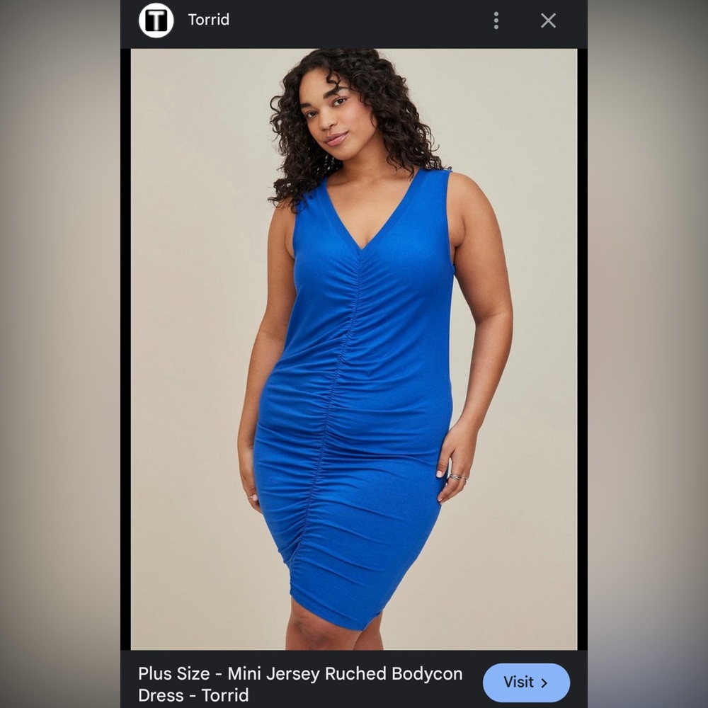 Torrid Mini Jersey Ruched Bodycon Dress Women's Plus Size 2X Royal Blue